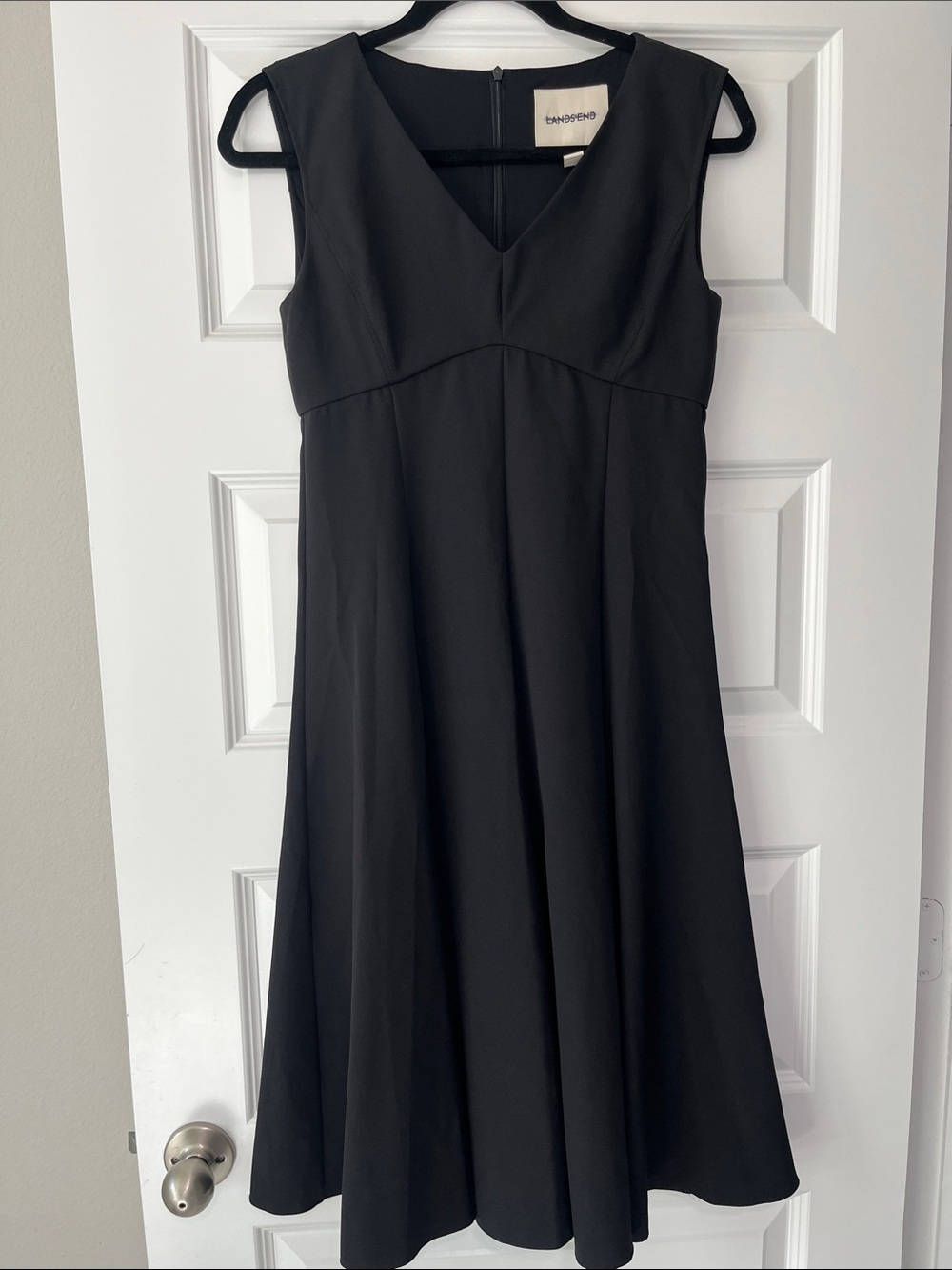 Lands' End Black Sleeveless V-Neck Midi Dress